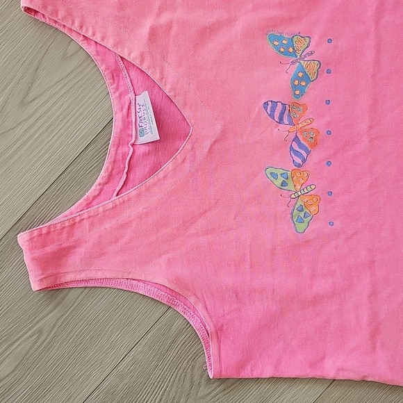 Y2K Vintage 90s Fresh Produce Bright Pink Butterfly Tank Unisex Medium - Picture 3 of 13